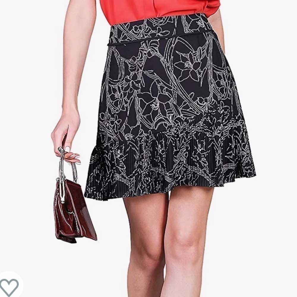Mini Chiffon Skirt High Waist Pleated A-Line Print Beach Summer Cute w/Lining